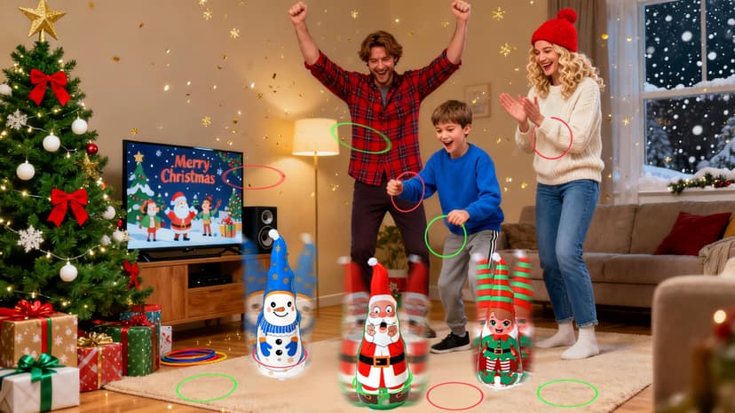 Christmas Games Gifts for Kids Family, Christmas Inflatable Santa, Snowman & Elf Ring Toss Game Set, Office Party Favors Supplies, Indoor Outdoor Carnival Party Decorations Toys