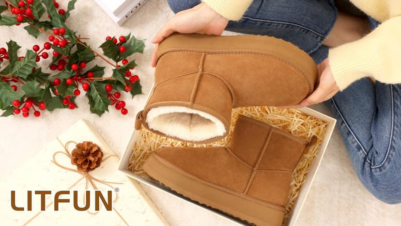 Litfun Suede Platform Mini Boots for Women Genuine Leather Fuzzy Ankle Winter Snow Boots with Fur Lined