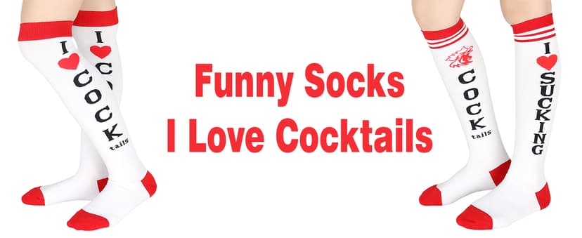 Funny Socks I Love Cocktails Knee Tube Party Stockings Gag Gifts for Christmas White Elephant Gift Exchange