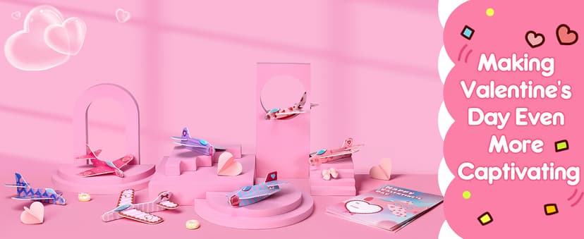 28 Pack Valentines Day Cards for Kids School with Foam Airplane, Valentines Day Gifts For Kids, Valentines Exchange Prize Gifts Cards Boys & Girl, Airplane Valentines Party Favors