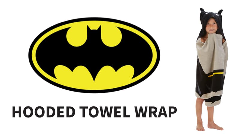 Batman Kids Bath/Pool/Beach Super Soft Cotton Terry Hooded Towel Wrap, 24" x 50", By Franco