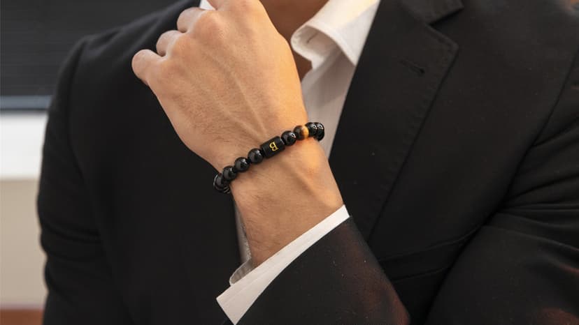 FRG Initials Bracelets for Men Letter Link Handmade Natural Black Onyx Tiger Eye Stone Beads Braided Rope Meaningful Bracelet