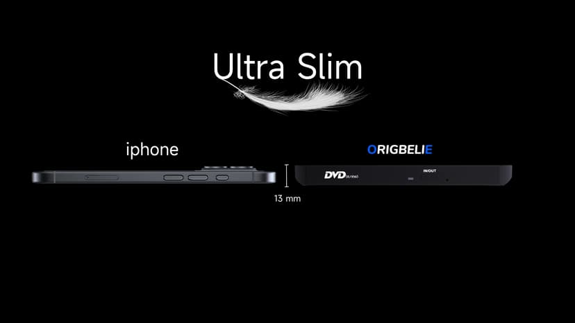 ORIGBELIE External CD DVD Drive for Laptop, USB 3.0 Type-C Ultra Slim 13mm DVD Player Portable CD DVD +/-RW Drive CD Burner Reader Writer Recorder for Desktop PC Windows 11/10/8/7 Linux Mac OS (Black)