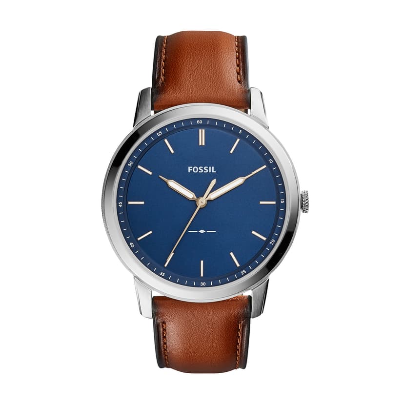 Fossil Men's Minimalist Quartz Stainless Steel and Leather Three-Hand Watch