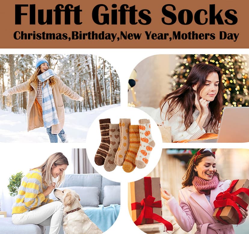 Soft Thick Plush Warm Socks, Christmas Winter Gifts for Ladies,Comfortable Indoor Home Socks, Sleep Slipper Socks Fuzzy Socks for Women Fluffy Cozy Slipper Socks Fall Halloween Socks Gifts B0DKF8CRWW