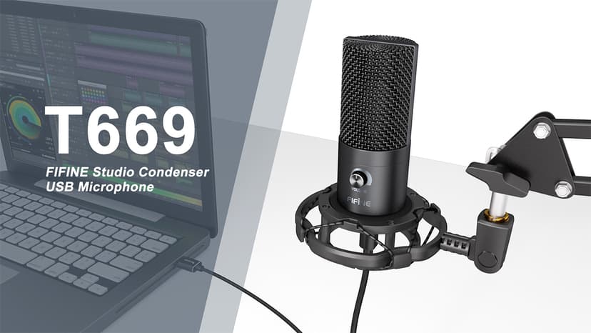 FIFINE Studio Condenser USB Microphone Computer PC Microphone Kit with Adjustable Boom Arm Stand Shock Mount for Instruments Voice Overs Recording Podcasting YouTube Vocal Gaming Streaming-T669