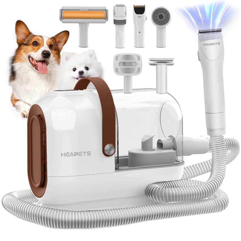 Dog Grooming Vacuum Kit - 3L Vacuum with 7 Tools, Low Noise Electric Clipper and Brush for Pet Shedding at Home, White