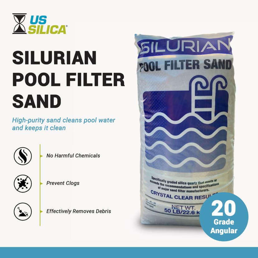 U.S Silica Silurian 20-Grade Silica Quartz Filter Sand for Pool Pump System, 50 lb Bag - White Filtration Media for Crystal Clear and Cleaner Water in Inground & Above Ground Swimming Pools