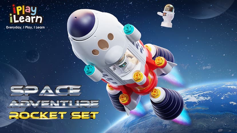 Spaceship Building Playset w/Electric Drill, 2 Astronauts, Educational Learning Science Kit Birthday Gift for Age 3 4 5 6 7 8 iPlay, iLearn Rocket Space Toy 3 4 5 Year Old Boys Kids Girls, Toddler STEM B0BYYV9185