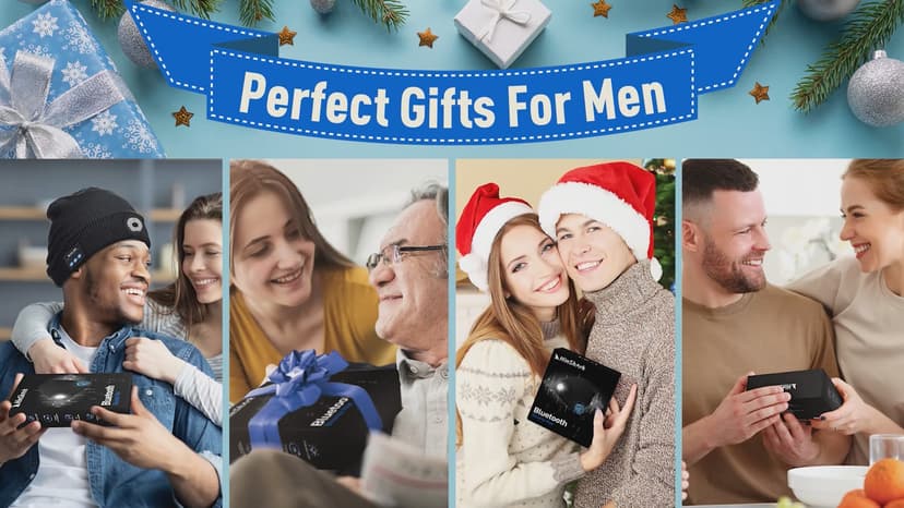 Stocking Stuffers Gifts for Men, LED Bluetooth Beanie Hat, Christmas Birthday Gifts for Men Dad Him Husband Grandpa, White Elephant Gifts for Adults, Camping Hiking Accessories Cool Gadgets