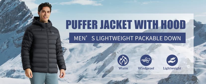 Pioneer Camp Men's Down Puffer Jacket with Hood Lightweight Packable Warm Insulated Thermal Puffy Winter Coat Ski Travel