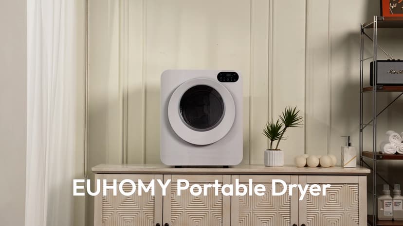 Euhomy 1.5 Cu.Ft Portable Clothes Dryer, 850W Clothes Dryer with Stainless Steel Drum, 4 Functions, LED Control, Drying Machine for Apartments, Laundry, Dorm, Small Space, White
