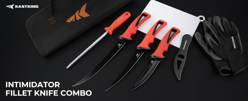 KastKing Intimidator Fillet Knife Set – G4116 German Stainless-Steel Blades, Non-Slip Handle, Includes Folding Fillet Board, Fish Scaler, Rubber-Coated Gloves, Honing Rod, and Durable Storage Bag
