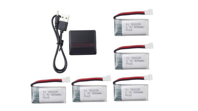 5PCS 3.7V 400mAh Lithium Battery with 5 in 1 Charger for SYMA Q11 H99W H31 H6C H98 AT-96 TR-C385 TR-P51 TR-F22 Quadcopter Spare Parts Aircraft Model Drone Battery (Black)