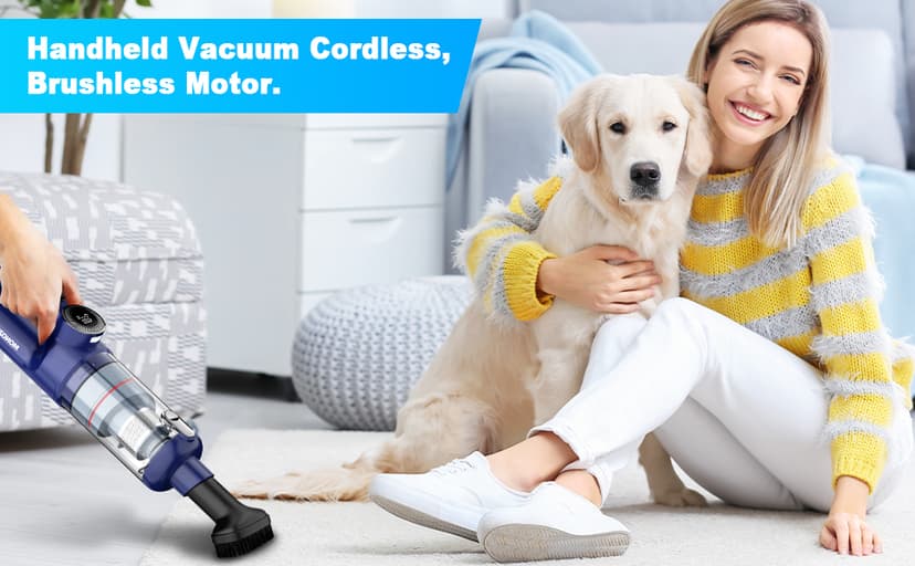 MONOZEL Handheld Vacuum Cordless - Car Vacuum Cleaner with Brushless Motor, 15kPa Powerful Suction Vacuum with LED Light, Type C Port, 2 Fliters, Portable Hand Vacuum for Home, Pet and Car