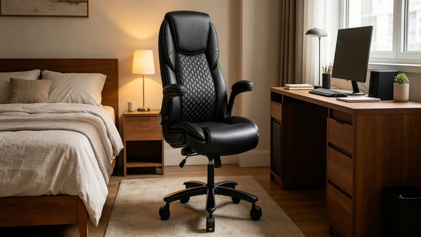 Big and Tall Ergonomic Office Chair, Executive Office Chair with Flip-up Arms, PU Leather Computer Desk Chair, Adjustable Lumbar Support Heavy Duty Space Saving Swivel Chair
