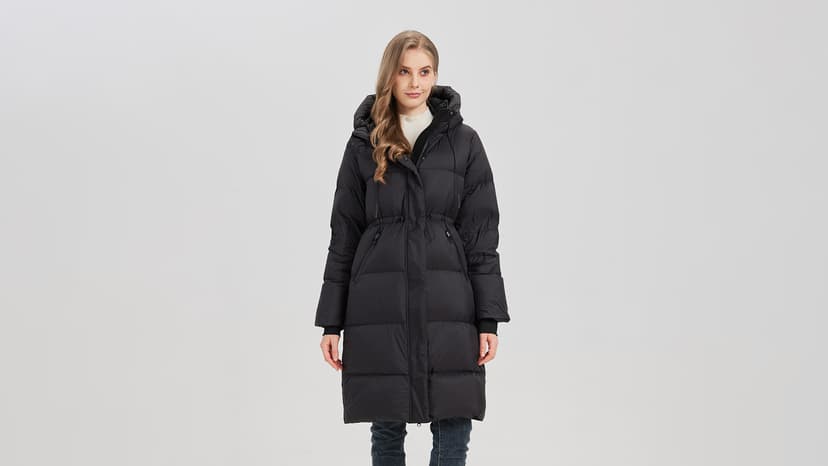 ANYIELIEMO Women’s Thick Long Goose Down Coat Hooded Warm Winter Down Puffer Parka Jacket with Knee-Length Coverage