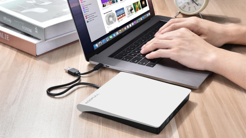 ROOFULL External CD DVD Drive for Mac Laptop, USB 3.0 & USB-C CD DVD Reader Writer Burner Player ROM/RW Portable Optical Disc Drive for Apple MacBook Pro, iMac, Windows 11/10/8/7 Computer PC, White
