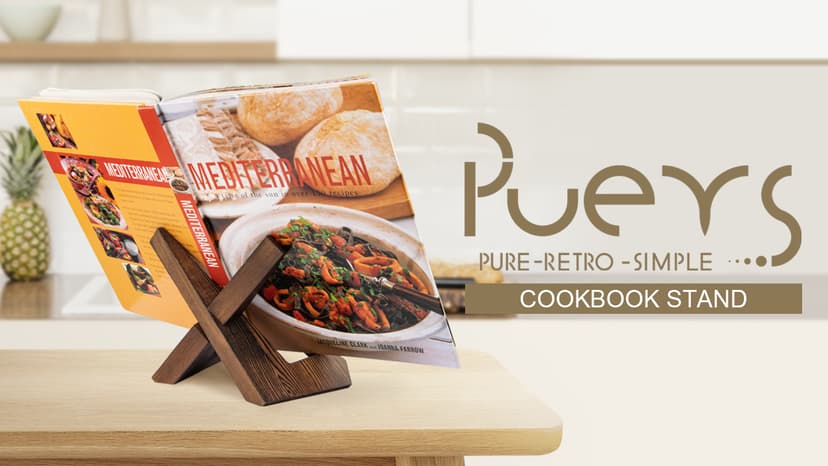 Wooden Cookbook Holder, Rustic Cook Book Holder Stand - Rustic Brown - 1 Set PUERSI Cookbook Stand for Kitchen, Recipe Book Holder for Kitchen Counter B09V57Y5NV