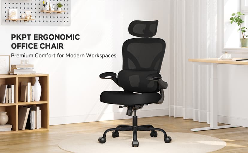 Ergonomic Office Chair, 330LBS Desk Chair with 3-Level Lumbar Support & Headrest, Breathable Mesh Backrest, Flip-Up Armrests for Home Office and Gaming, Black
