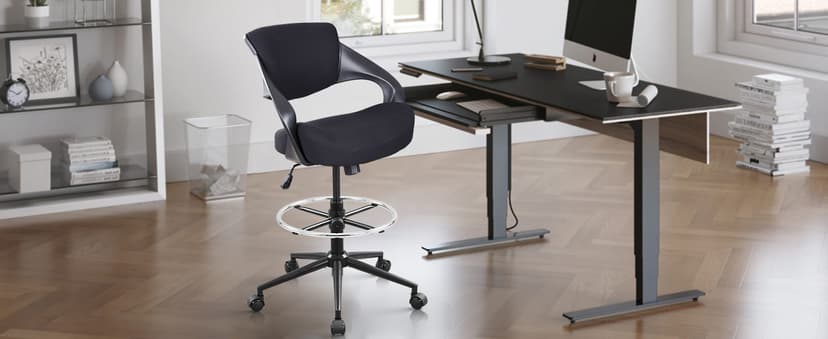 Ergonomic Drafting Chair,Standing Computer Desk Chair,Foot Ring,Lumbar Support,Swivel Task Chair-Black