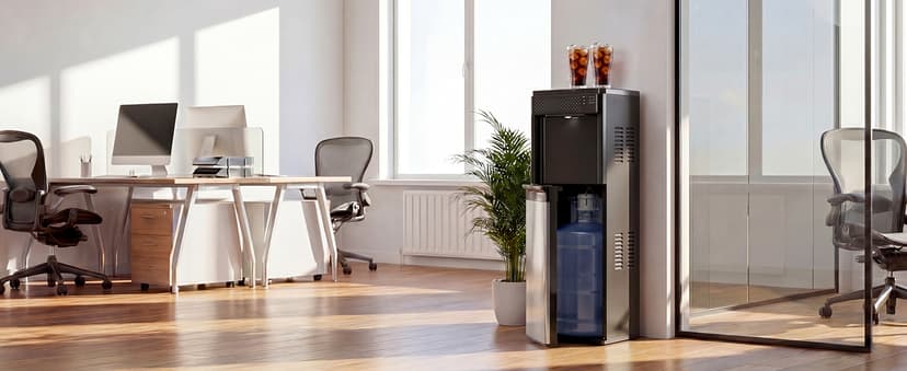3 in 1 Water Cooler Dispenser with Ice Maker, Bottom-Loading Water Cooler Hot and Cold for Home & Office, 33lbs/24H Bullet Ice, Top Loading 3-5 Gallon, Child Safety Lock, Ice Ready in 7 Mins