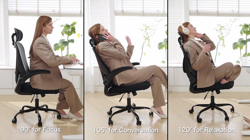 Office Chair, Ergonomic Office Chair with Headrest, Comfy Home Office Desk Chairs with Lumbar Support & Flip-up Armrests, 330LBS High Back Mesh Computer Desk Chair for Home Office, Black