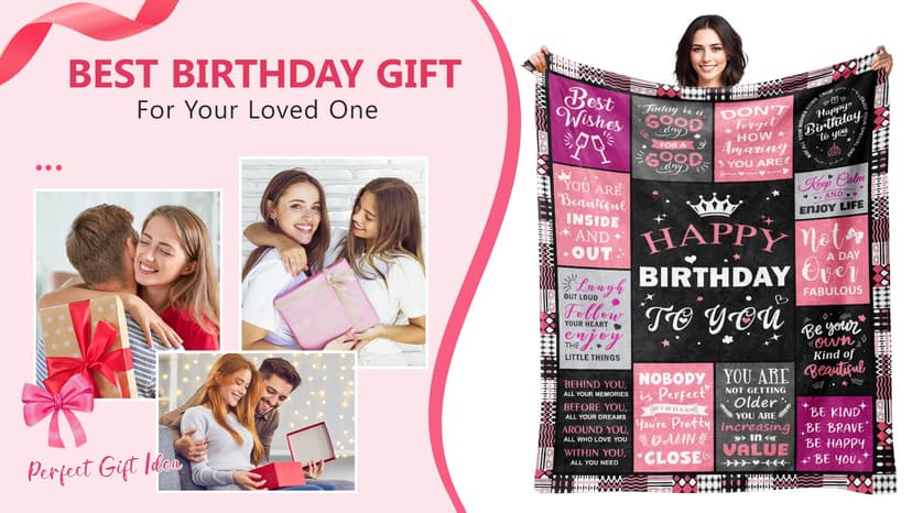 Birthday Decorations for Women, Gift for Women Birthday Unique, Happy Birthday Gift for Her, Mom, Wife, Daughter, Sister Birthday Gifts for Women, Happy Birthday Blanket for Women 50" x 60" B0DC72Z6S7