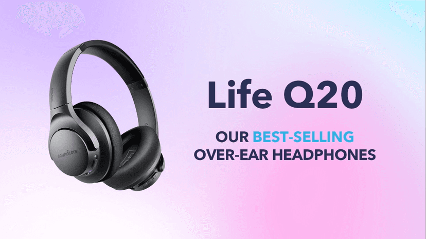 Soundcore Anker Life Q20 Hybrid Active Noise Cancelling Headphones, Wireless Over Ear Bluetooth Headphones, 60H Playtime, Hi-Res Audio, Deep Bass, Foam Ear Cups, Travel, Office, USB-C Charging