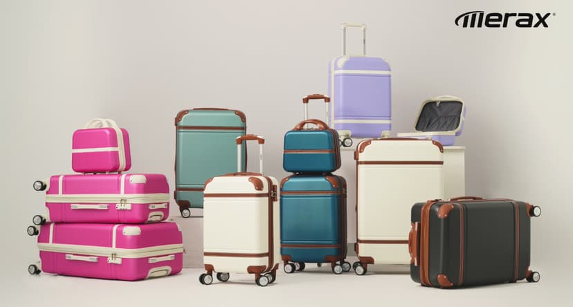 Merax Luggage Set 2 Piece Suitcase Set with Cosmetic Case Expandable Spinner Wheels Vintage Luggage Sets(Black,20"+28")