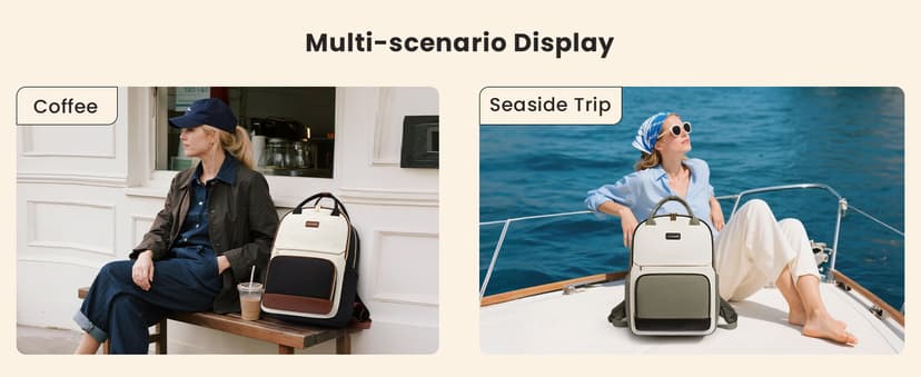 LOVEVOOK Laptop Backpack for Women with Giant Tumbler Holder Pocket, 15.6 inch Travel Work Backpack Purse for Teacher Nurse, Waterproof College Book Bag Cute Casual Daypack, Beige-Black-Brown