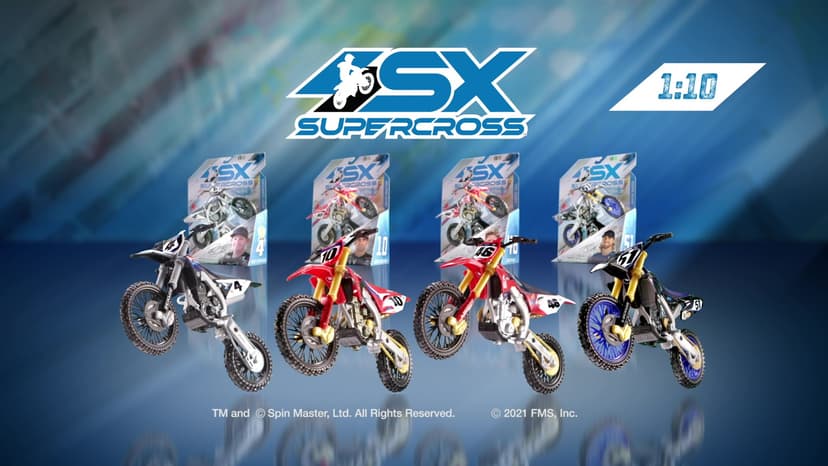 Supercross, Authentic 5-Pack of 1:24 Scale Die-Cast Motorcycles with Rider Figure, Toy Moto Bike for Kids and Collectors Ages 3 and up