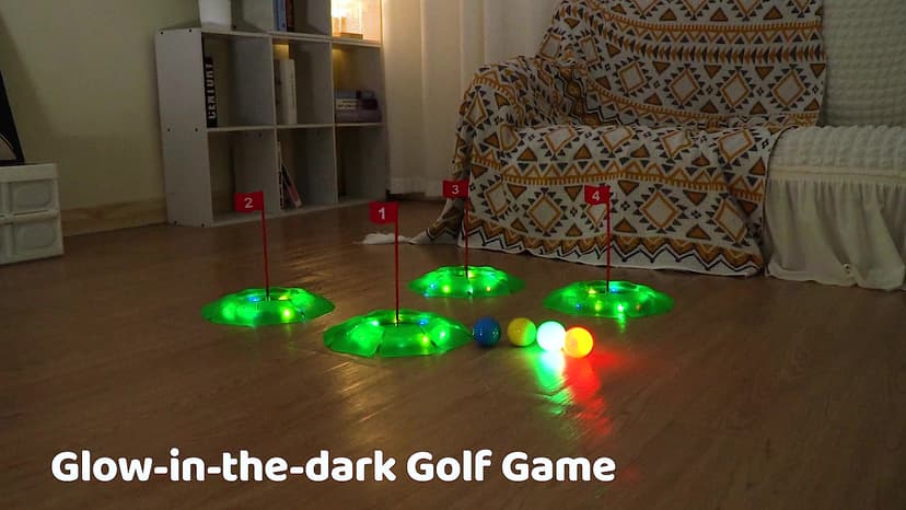 VATOS Light up Golf Putting Game Set - Glow Mini Golf Toy with 4 LED Holes, 4 Balls(2 Glow), Extendable Putter,Build Your Own Course at Home Indoor Outdoor Family Fun Golf Gifts for Kids Adults Golfer
