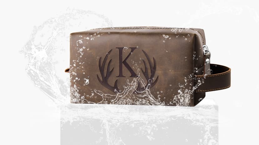 Unique Mens Toiletry Travel Bag Monogrammed Initial PU Leather Waterproof Shaving Bag for Toiletries Accessories Personalized Retirement Anniversary Thank You Gifts for Men Husband Him (R)