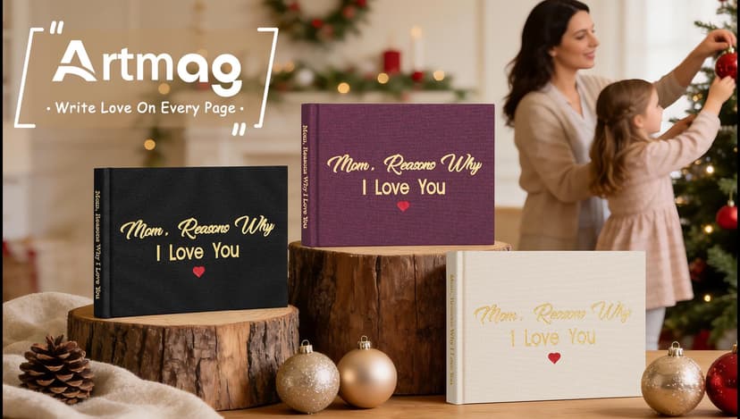 Artmag What I Love about Mom Fabric Book Fill-in-the-Blank Love Journal for Mom Birthday Mother's Day Christmas Gifts Stocking Stuffer for Mother Beige