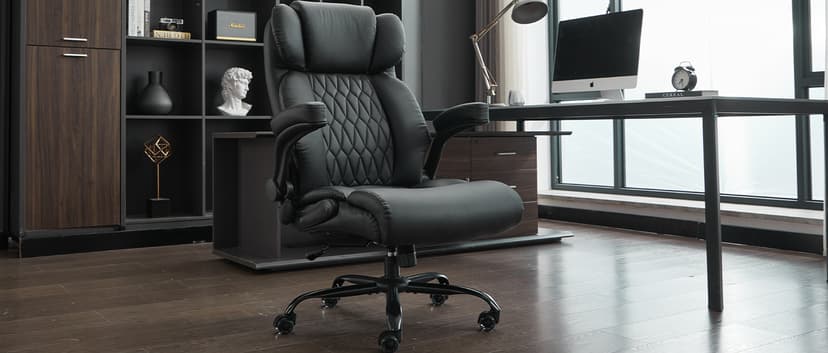 500lbs Big and Tall Office Chair Adjustable Lumbar Support for Back Pain, Extra Wide Seat Executive Office Chair Thick Armrest Pad, Heavy Duty Base&Upgraded Wheels, Ergonomic Comfy Computer Desk Chair
