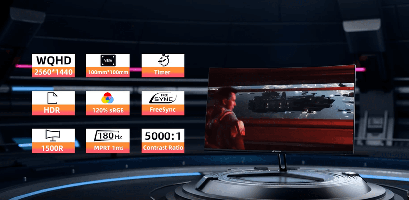 SANSUI 27 Inch WQHD 2560X1440 Curved Gaming Monitor, 180Hz MPRT 1ms Computer Monitor,HDMI2.0 * 2, DP1.2 * 2, Freesync, Curved 1500R, 5000:1 Contrast Ratio, 120% sRGB,HDR(ES-G27C1Q DP Cable Included)