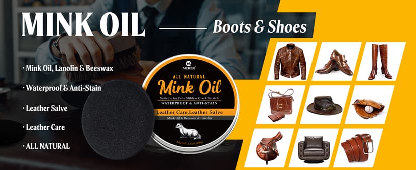MEKER Mink Oil for Leather Boots, Leather Conditioner and Cleaner 3.52 oz-All-Natural Waterproof Soften and Restore Shoes