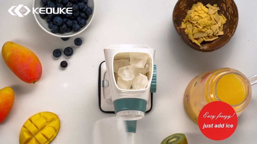 KEOUKE Rotary Ice Shaver Manual White - Stainless Steel Blade, Quick Labor-Saving Handle, Safe Stable Suction Base, Home Using Snow Cone Machine for All Ice Cubes
