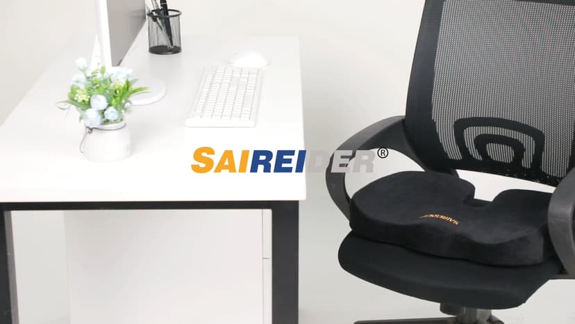 SAIREIDER Office Chair Cushion, Car Seat Cushion, Memory Foam Coccyx Cushion Pads for Tailbone Pain, Sciatica Relief Pillow, Correct Sitting Posture (Black)
