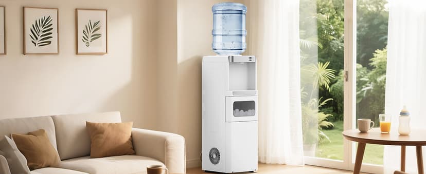 4 in 1 Water Cooler Dispenser with Ice Maker, Hot & Cold Water Dispenser for Home & Office, 33lbs/24H Bullet Ice, Top Loading 3-5 Gallon, Child Safety Lock, Ice Ready in 7 Mins (Black)