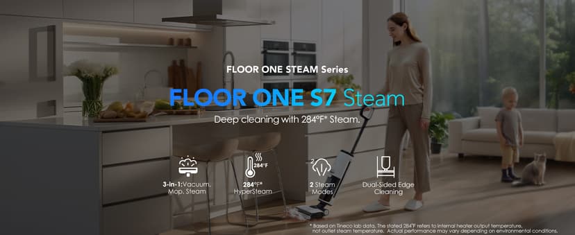 Tineco Floor ONE S7 Steam Cordless Wet Dry Vacuum Steam Mop All-in-One, Floor Washer for Sticky Mess Clean Up on Hard Floors with Digital Display, Self-Cleaning, Edge Cleaning, Safe for Kids & Pets