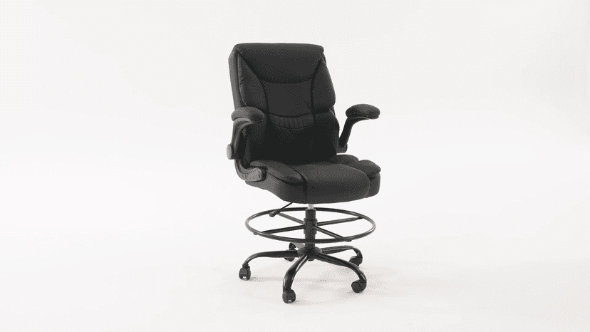 Ergonomic Drafting Chair, Tall Office Chair for Standing Desk, High Back Standing Desk Chair with Flip-Up Armrest, Adjustable Height&Foot Ring, Executive PU Leather Extended Height Office Chairs,Brown