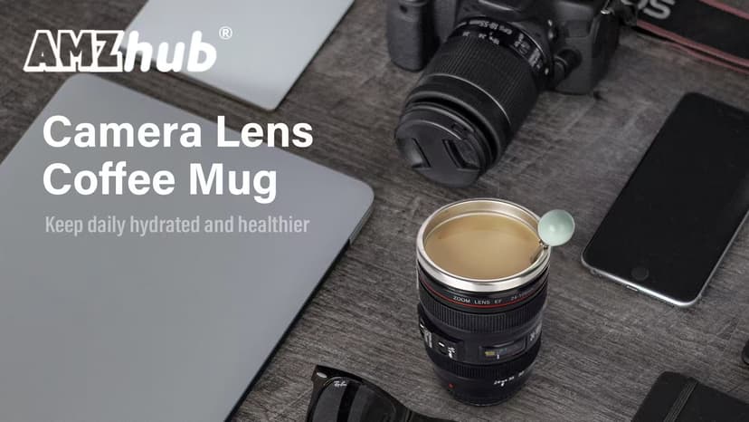 Camera Lens Coffee Mug,Travel Coffee Cup,Stainless Steel Lens Mug Thermos Camera Mugs with Lid and Spoon,Cool Gifts for Photographers Men and Women