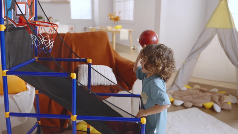 JOYIN Arcade Basketball Game Set with 4 Balls and Hoop for Kids 3 to 12 Years Old Indoor Outdoor Sport Play - Easy Set Up - Air Pump Included - Ideal for Competition