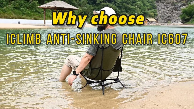 iClimb Ultralight Compact Camping Folding Beach Chair with Anti-Sinking Large Feet and Back Support Webbing (Black - Square Frame)