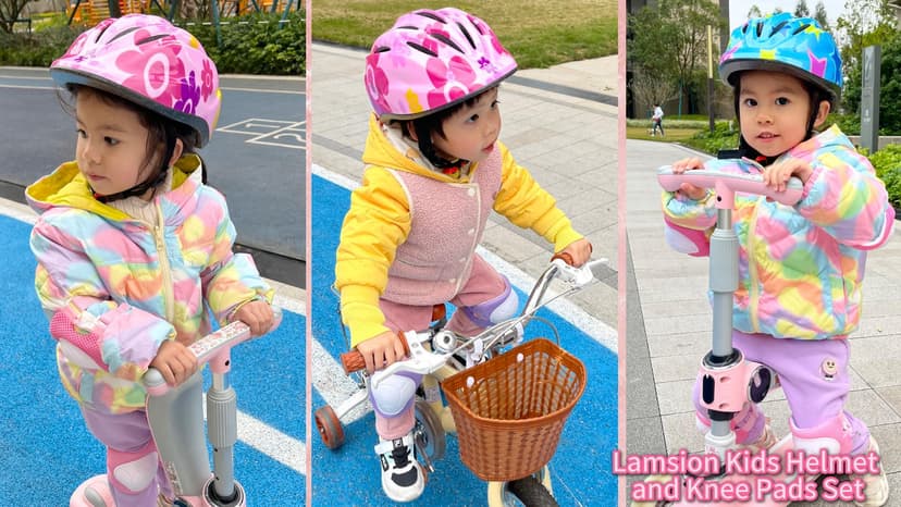 Lamsion Kids Helmet Adjustable with Sports Protective Gear Set Knee Elbow Wrist Pads for Toddler Ages 3 to 8 Years Old Boys Girls Cycling Skating Scooter Helmet
