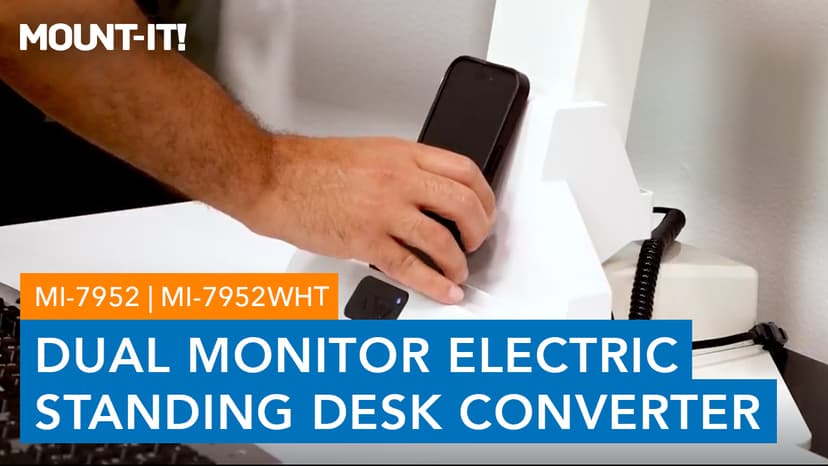 Mount-It! Double Monitor Electric Standing Desk Converter - 2 Screens Stand Up Desk Riser - Height Adjustable Desktop & 2 Mounts for Screens up to 32", Sit-Stand Convertor for Home, Office, School