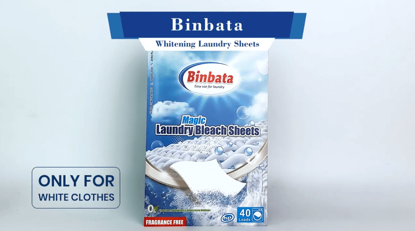 Binbata 2-in-1 Whitening Laundry Detergent Sheets 40 Loads, Unscented Hypoallergenic Eco Laundry Bleach Sheets Apply for white clothes, Effectively Remove Yellowing & Greying, Safe for Sensitive Skin