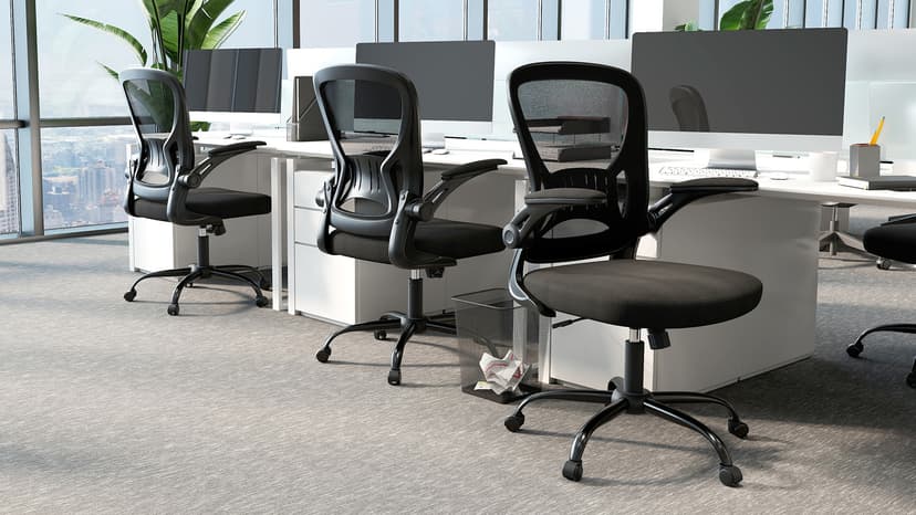 Youhauchair Mesh Office Chair, Ergonomic Home Office Desk Chairs with Flip-up Arms and Lumbar Support, Height Adjustable, Black